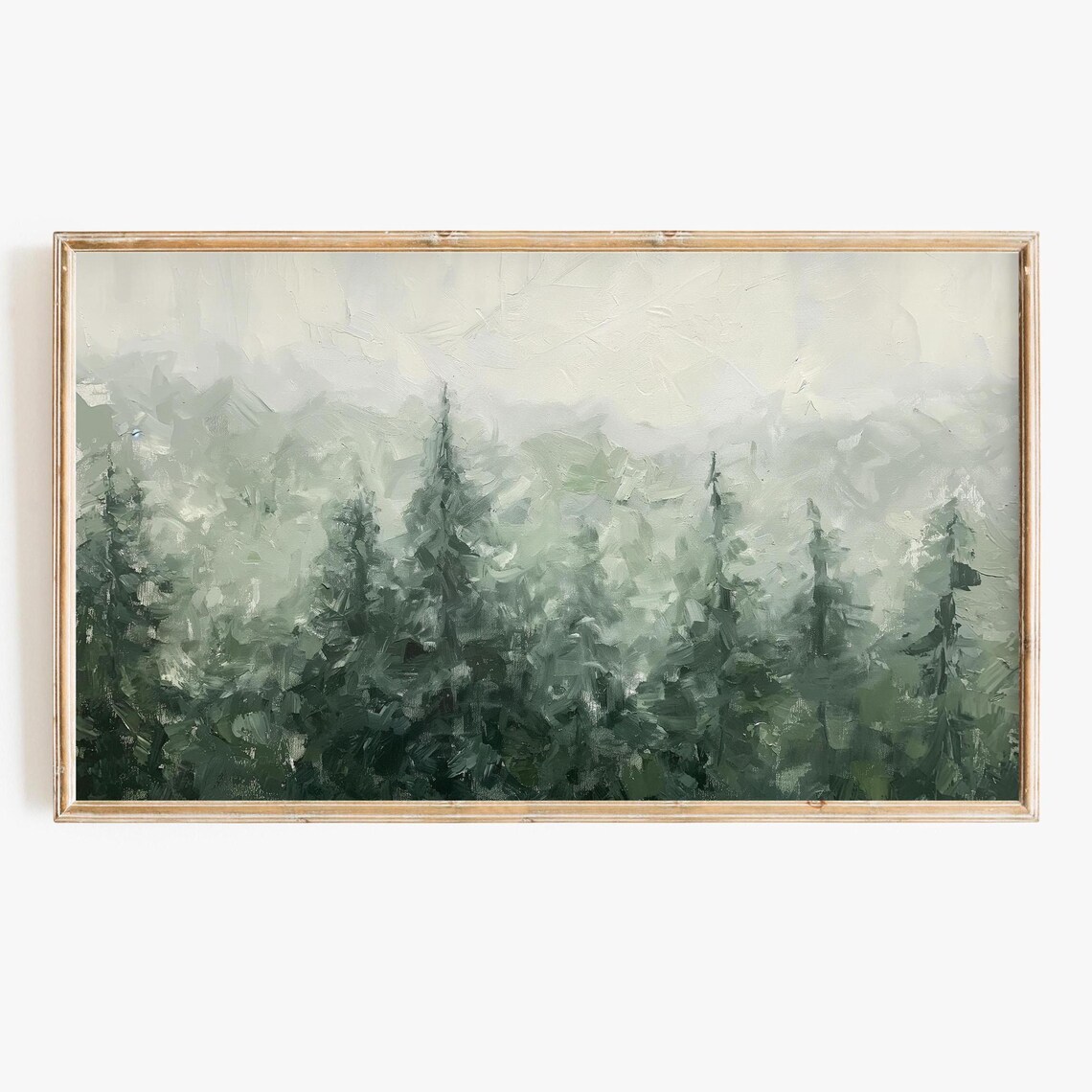 Winter Pine Tree Painting, Minimalist Rustic Landscape