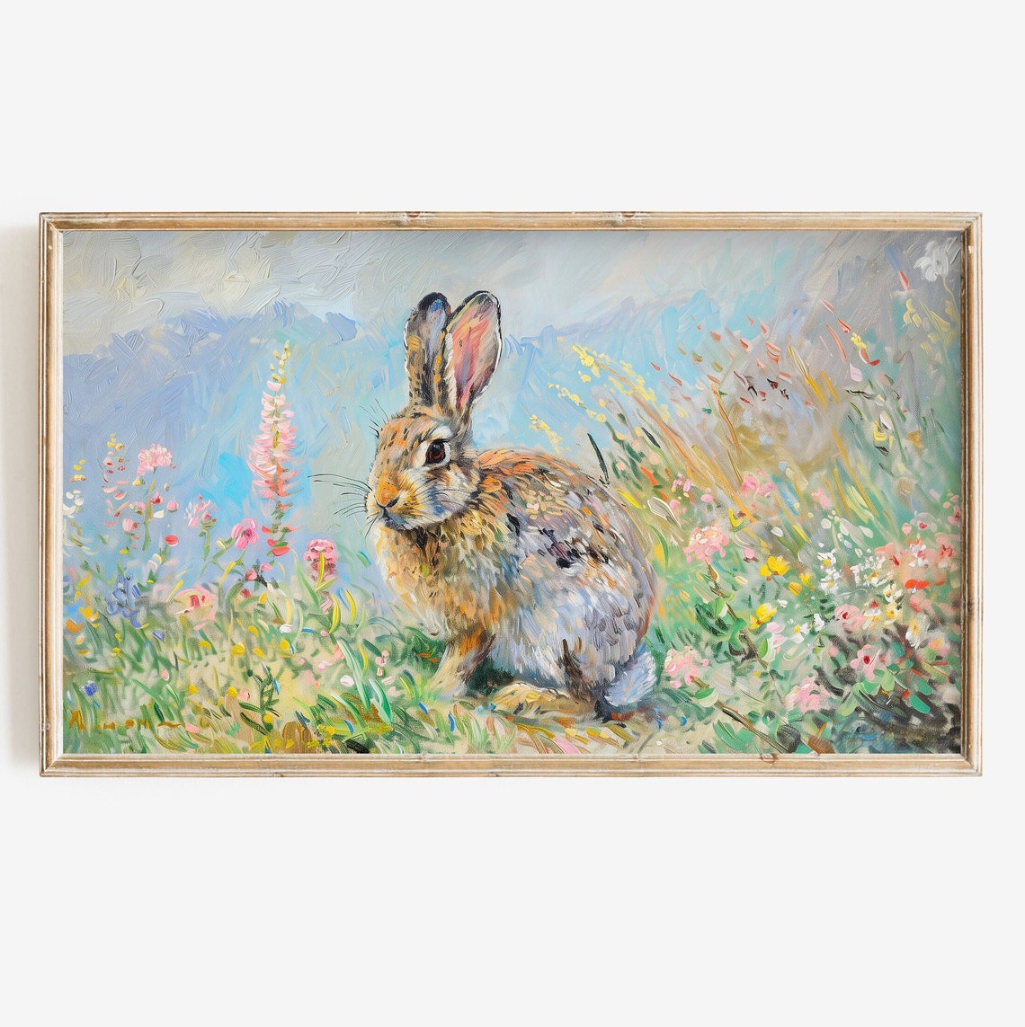 Colorful Bunny In Wildflower Meadow Impressionist Rabbit Art Poster