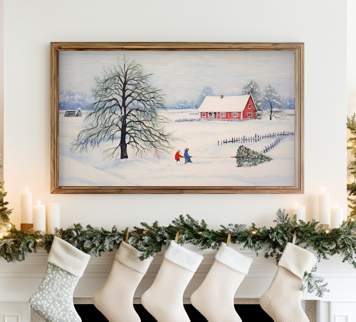 Christmas Tree Farm Landscape Watercolor Art Print - Image 3