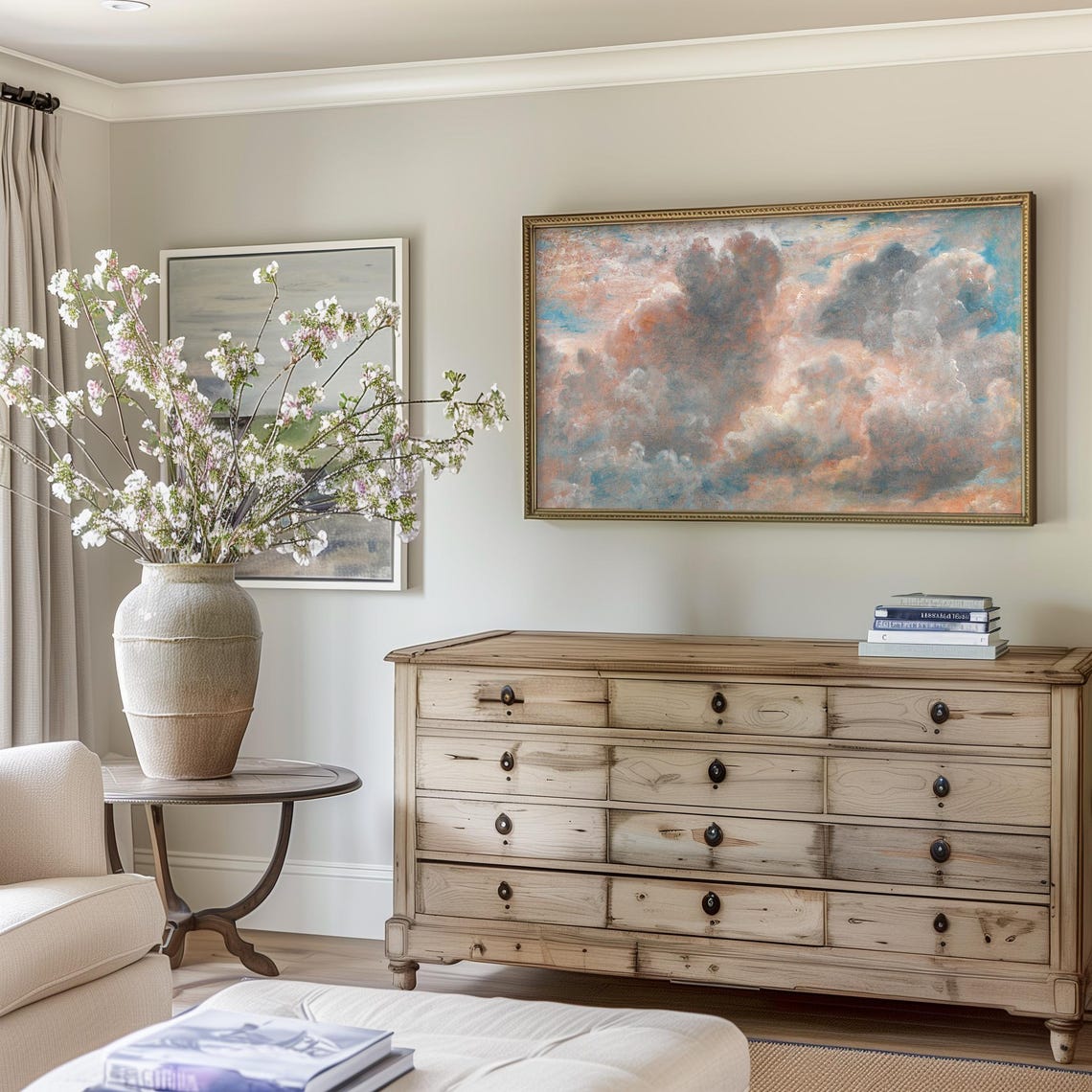 Classic Cloud Study Oil Painting Pink Gray Dramatic Sky Poster - Image 5