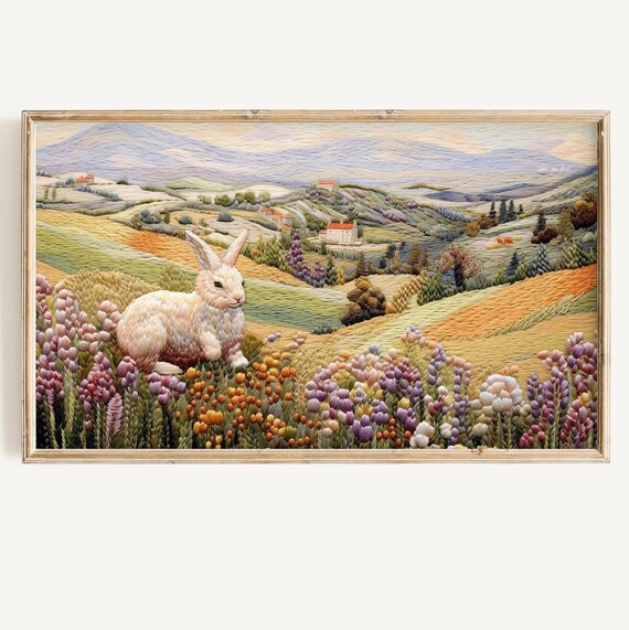 Easter Bunny Wildflower Spring Floral Textured Rabbit