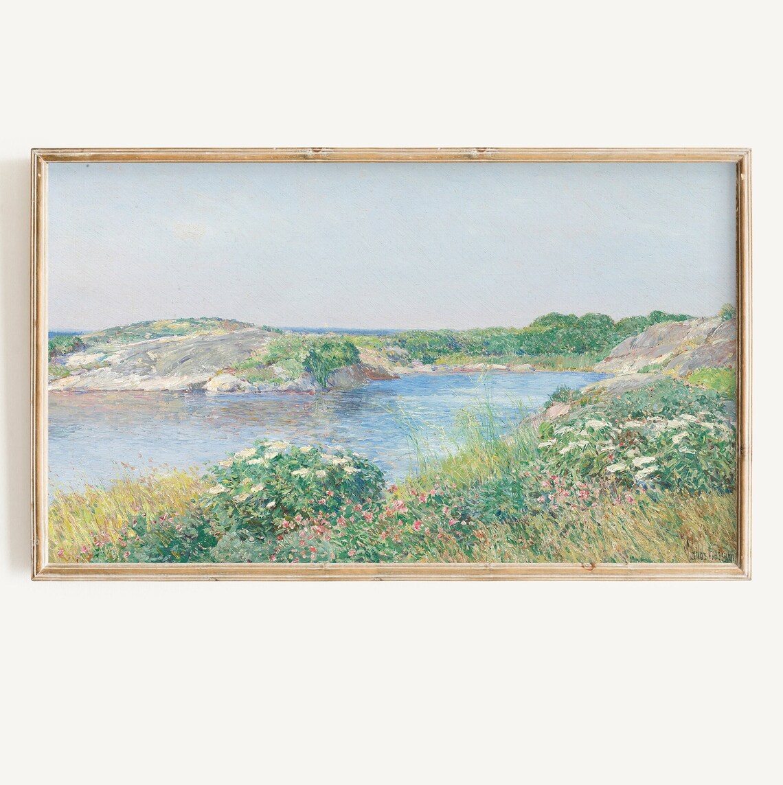 Vintage Ocean Landscape Floral Art Print