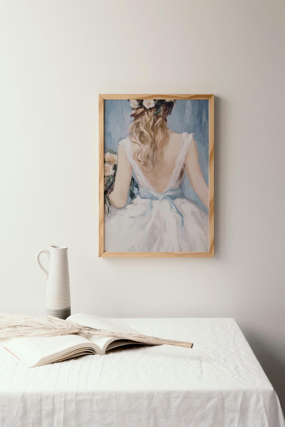 Woman In White Dress Art Print Wedding Day Painting Home Wall Decor - Image 2