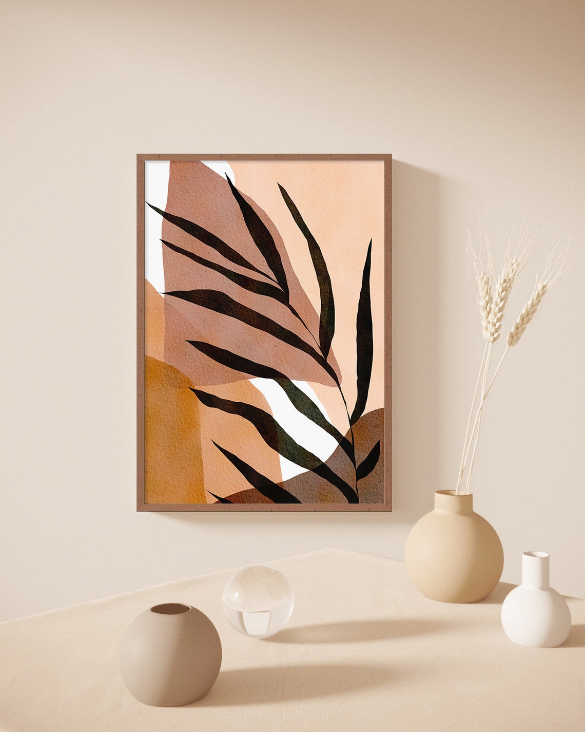Terracotta Botanical Abstract Art Palm Frond Peach Modern Wall Poster - Image 2