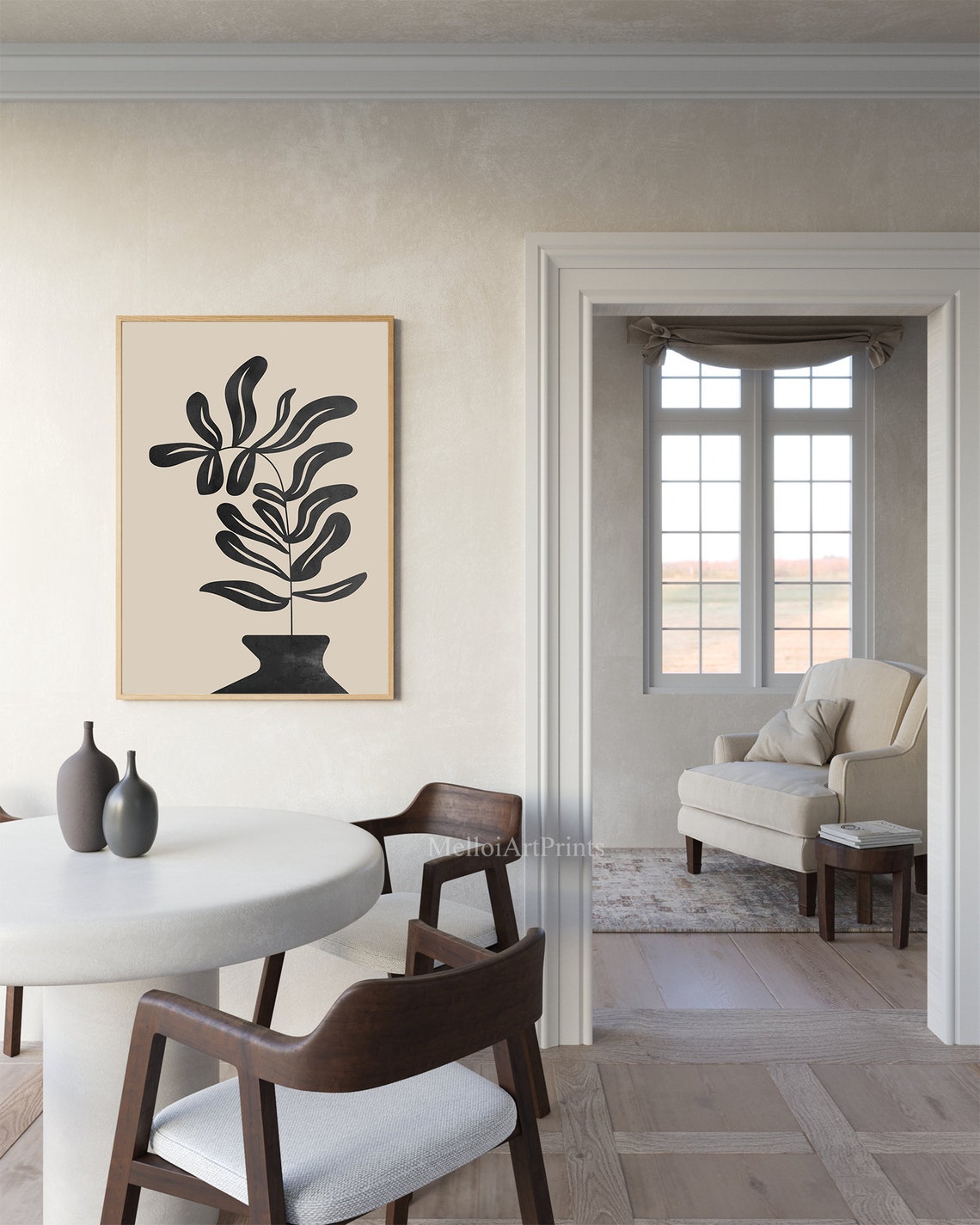 Black Botanical Branches Vase Silhouette Beige Minimalist Poster - Image 2