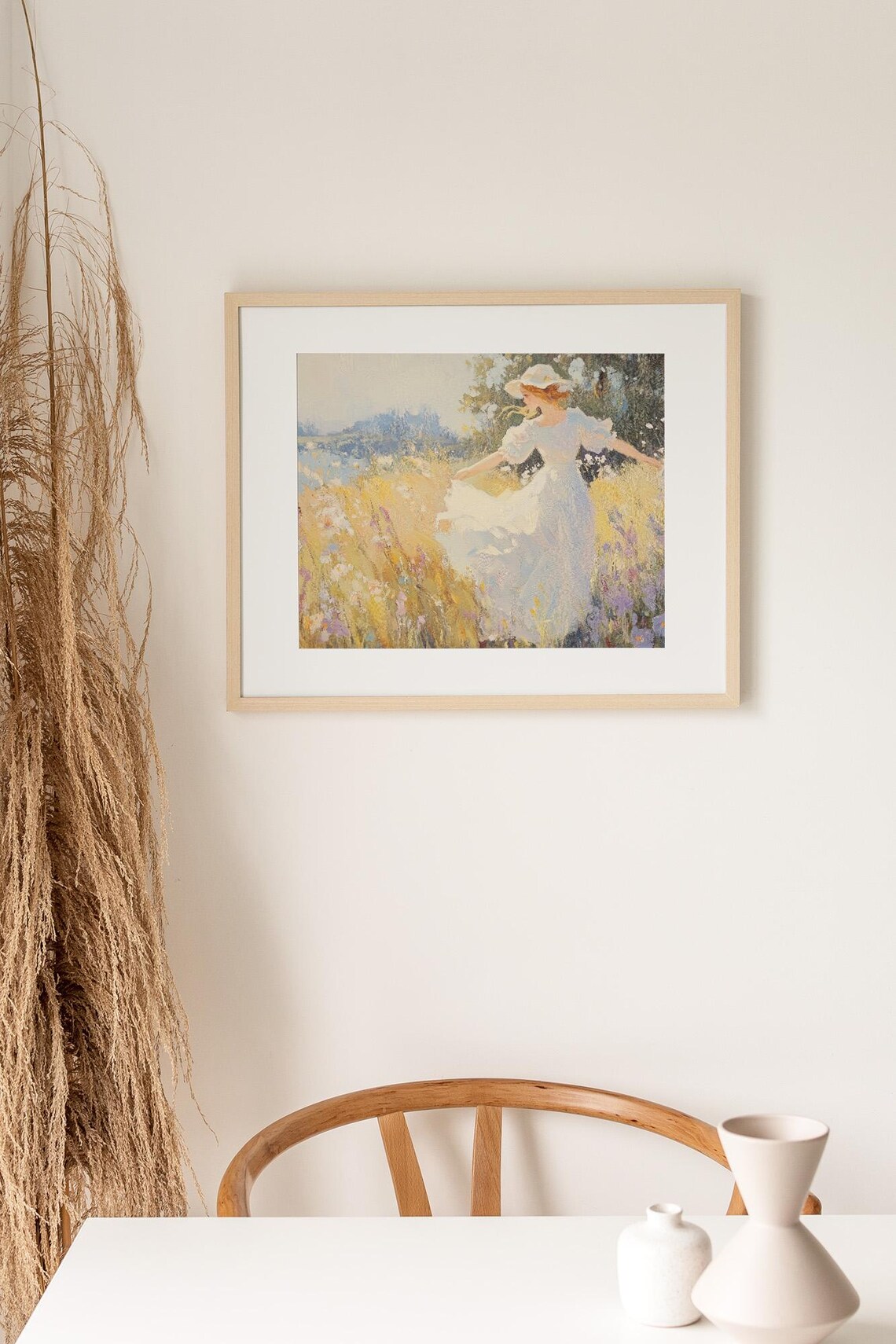 Woman in White Dress Twirling in a Summer Wildflower Meadow Poster - Image 3
