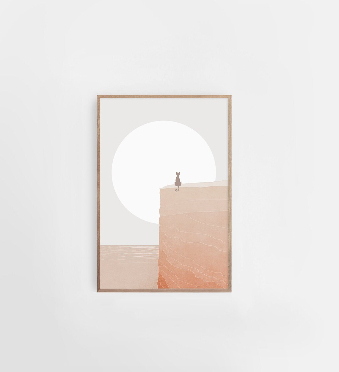 Moon And Cat Art Print, Neutral Boho Decor