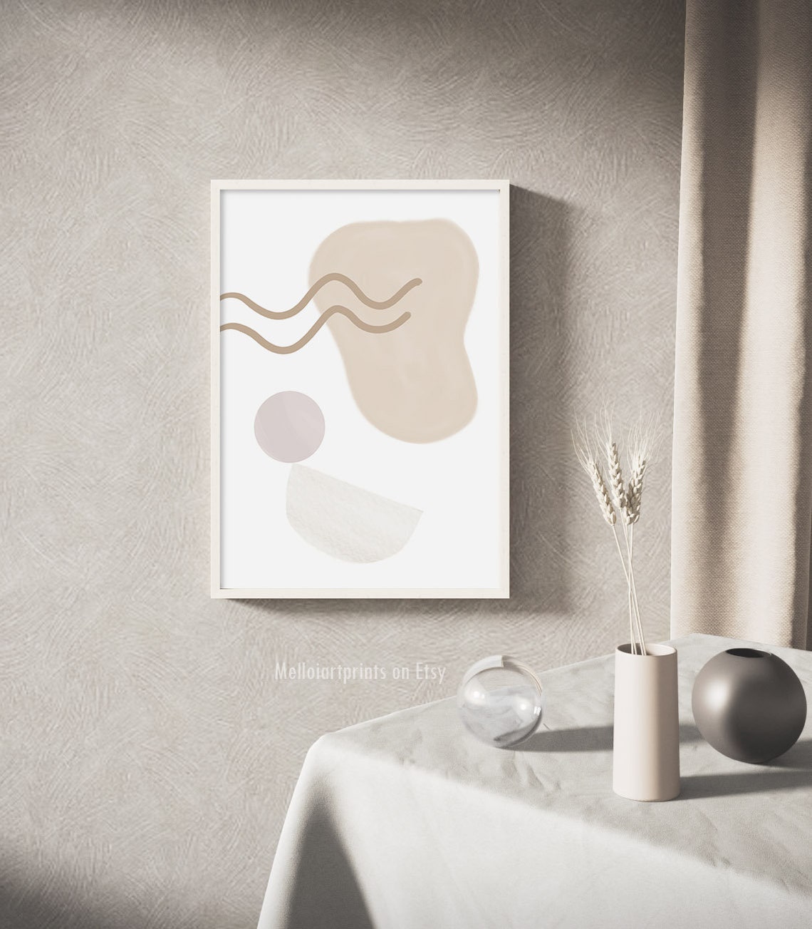 Neutral Beige Abstract Blob Wave Lines Minimalist Art Poster - Image 2