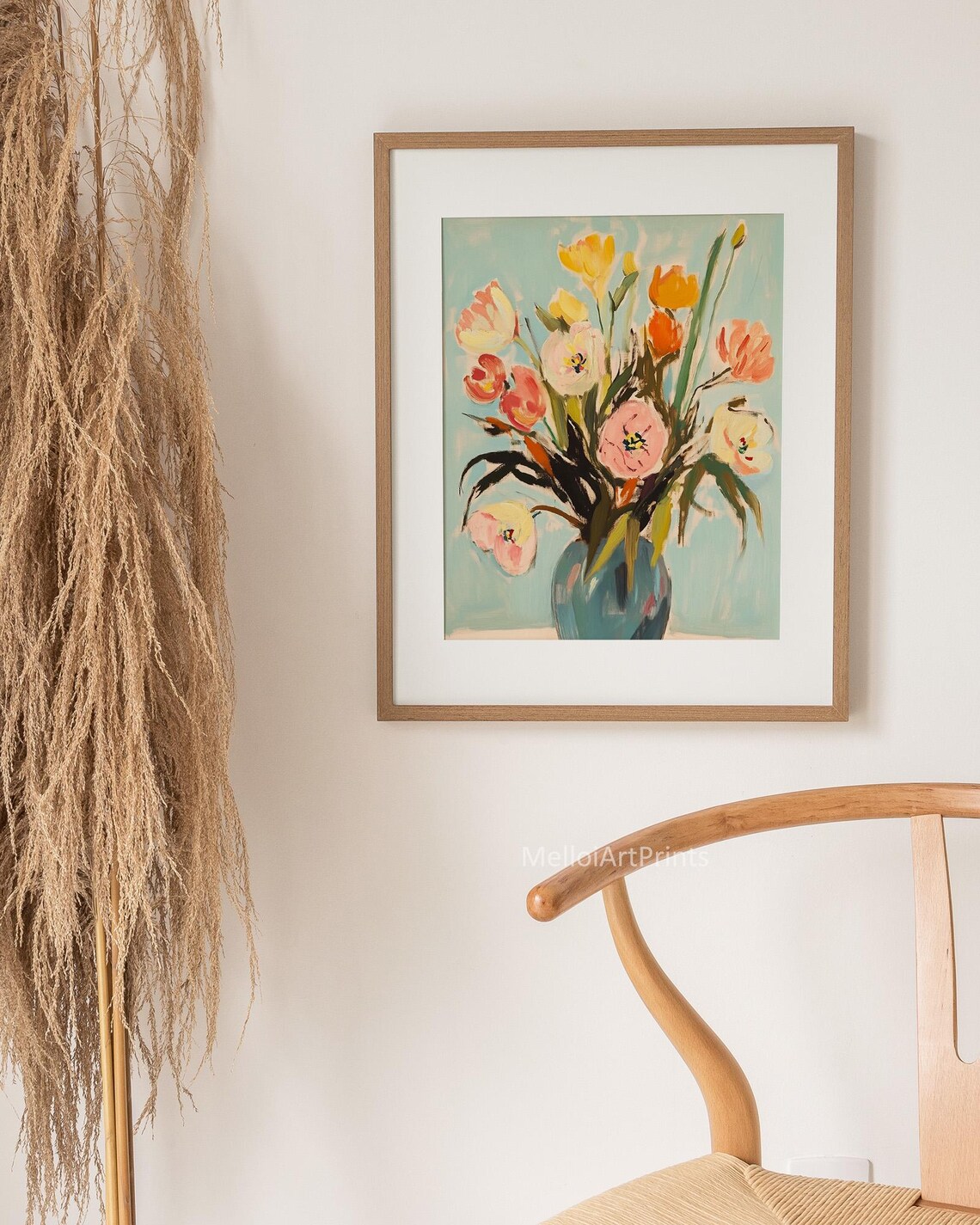 Painterly Floral Bouquet Poppies in Blue Vase Spring Flowers Art Poster - Image 2