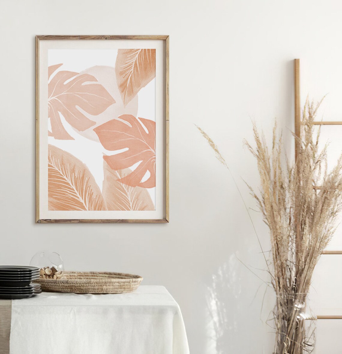 Pastel Monstera Leaf Art Print, Tropical Minimalist - Image 2