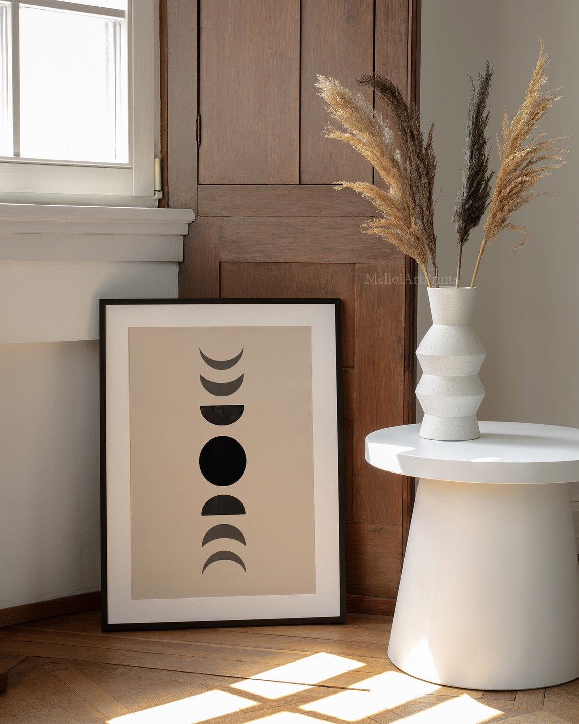 Black Moon Phases Beige Minimalist Celestial Modern Wall Art - Image 2