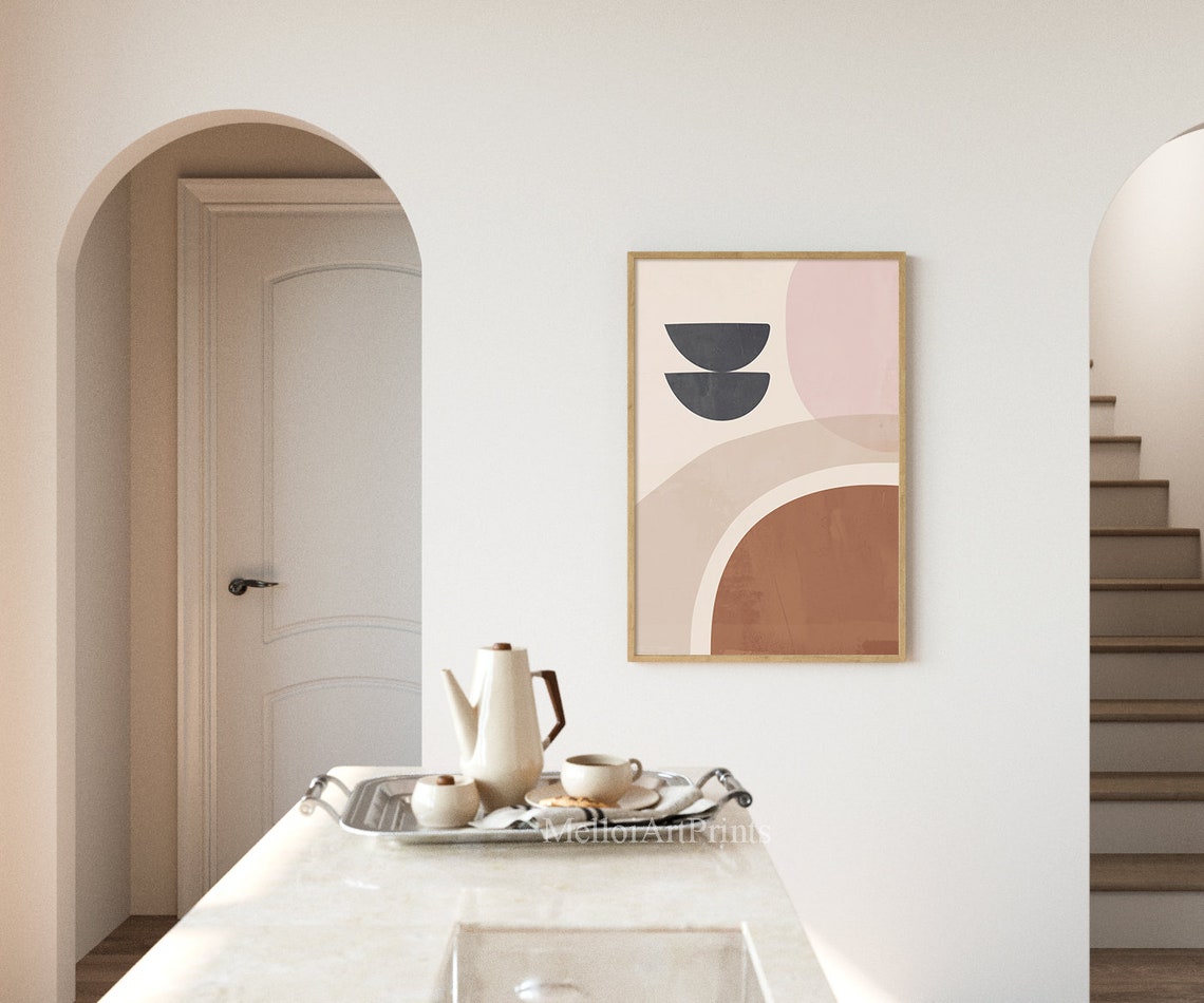 Mid Century Abstract Art Charcoal Arches Terracotta Boho Wall Poster - Image 3