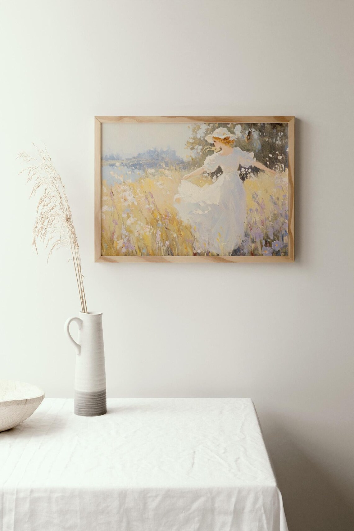 Woman in White Dress Twirling in a Summer Wildflower Meadow Poster - Image 2