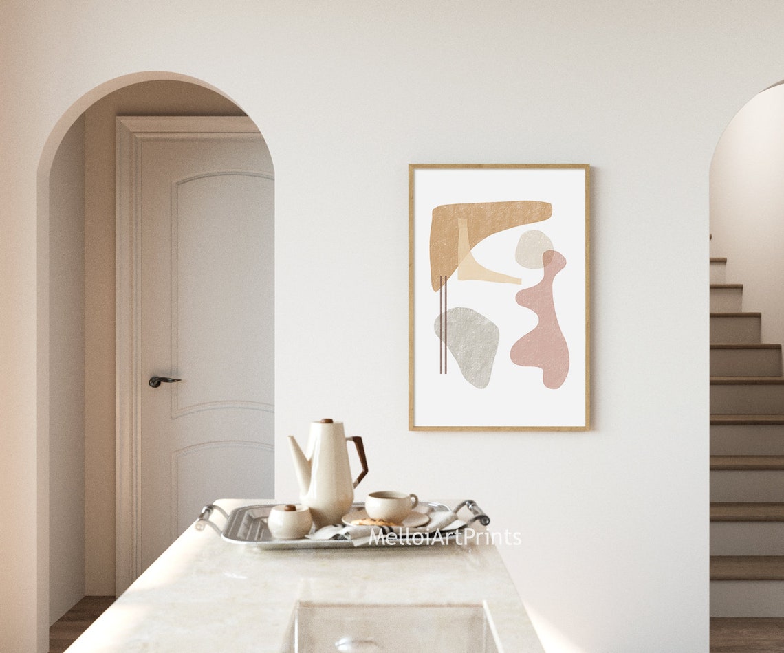 Organic Shapes Abstract Art Caramel Sage Boho Neutral Wall Poster - Image 2