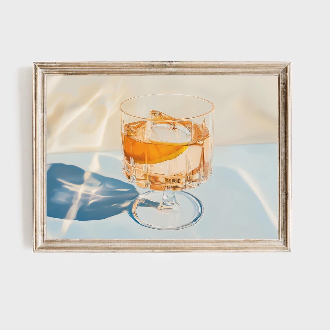 Amber Cocktail on Ice Still Life in a Vintage Stemmed Glass Poster