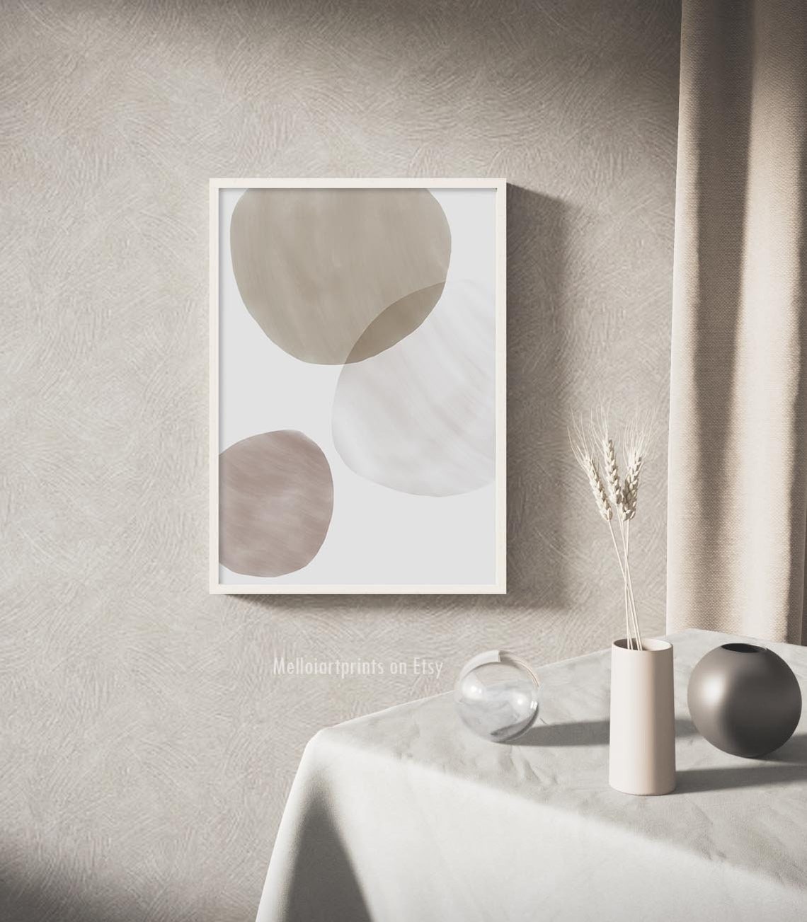 Beige Gray Watercolor Circles Soft Abstract Modern Shape Poster - Image 3