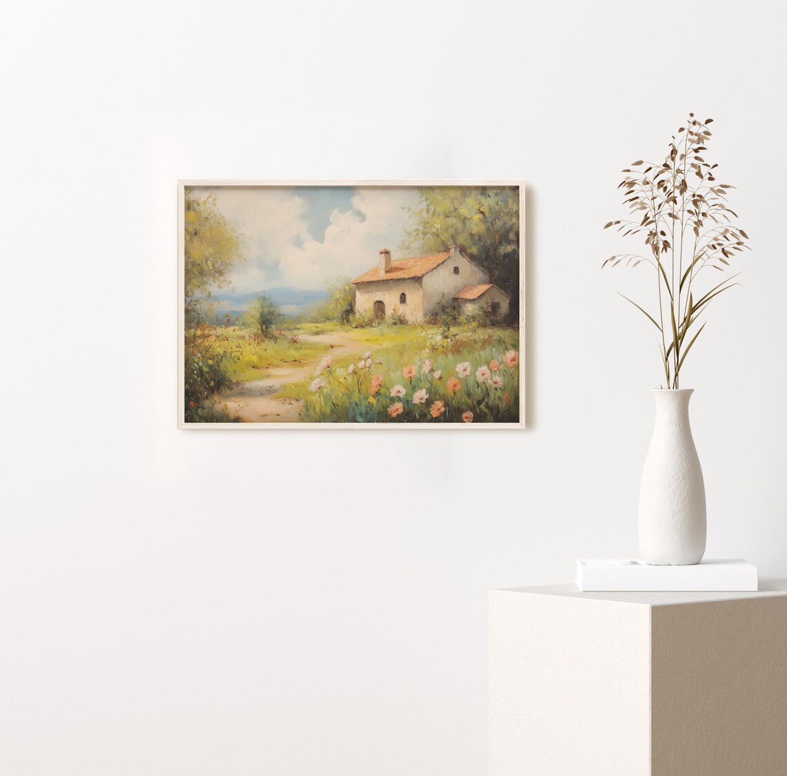 Mediterranean Farmhouse With Wildflowers Along a Country Lane Poster - Image 2