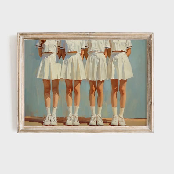 Vintage Tennis Girls Squad Art Print Girly Vintage Print Preppy Painting College Apartment Decor