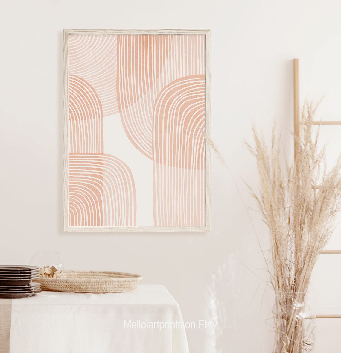 Geometric Watercolor Abstract, Neutral Boho Art Print