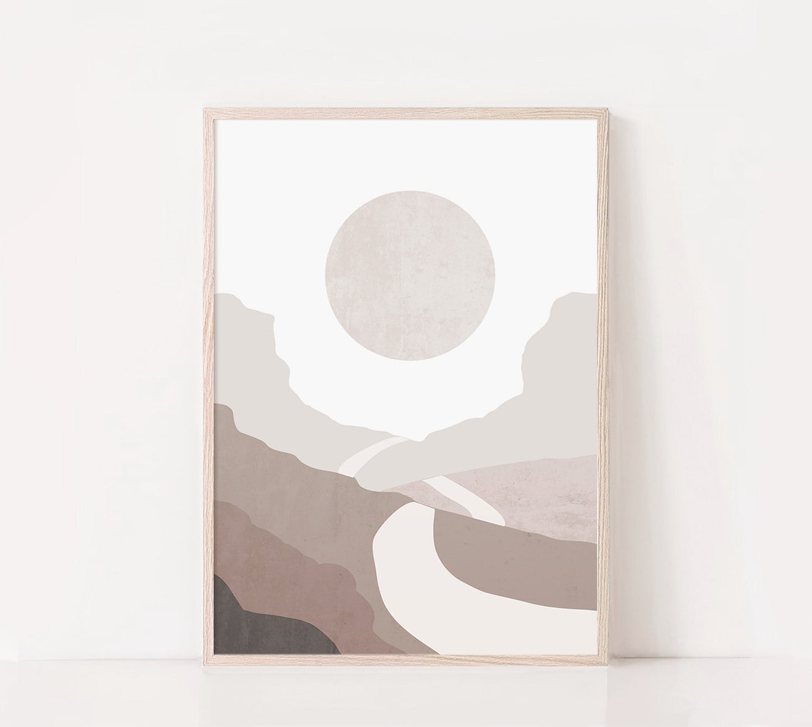 Minimalist Moon Landscape Art Beige Taupe Desert Abstract Poster