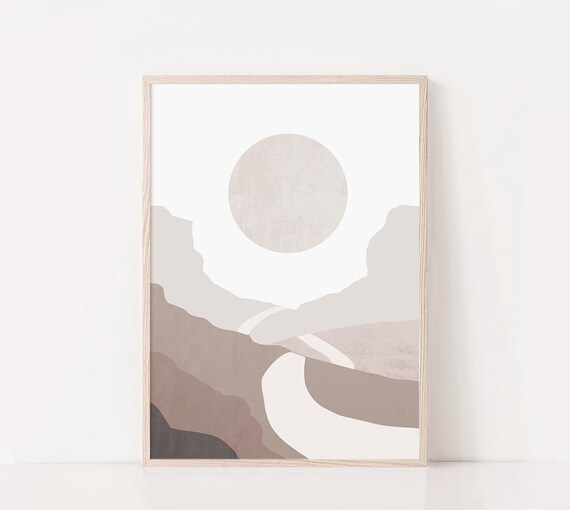 Minimalist Moon Landscape Art Beige Taupe Desert Abstract Poster