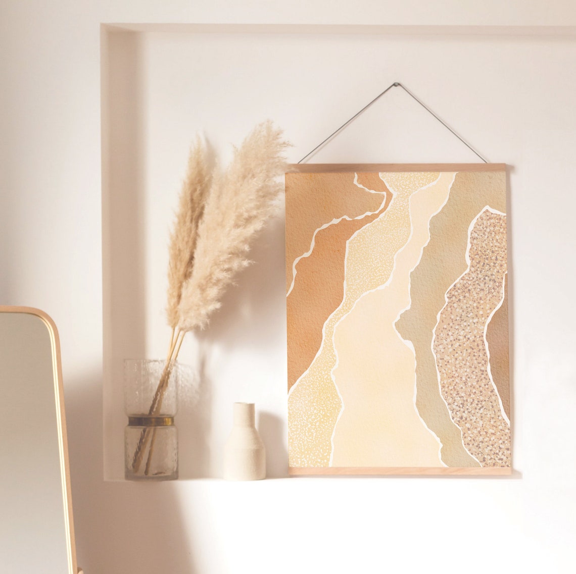 Terracotta Cream Abstract Layered Sand Waves Watercolor Poster Art - Image 2