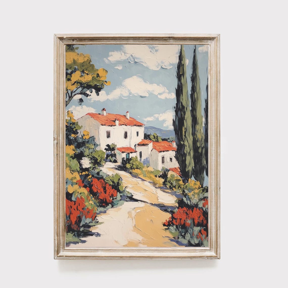 Tuscan Villa Red Roof Italian Countryside Oil Landscape Poster