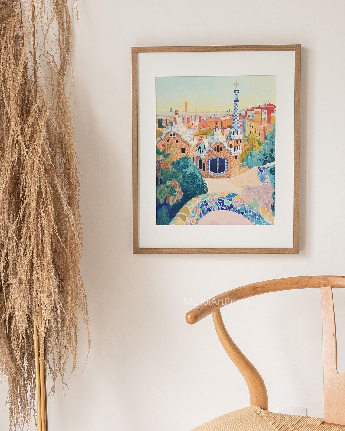 Park Guell Barcelona Gaudi Mosaic Gatehouses Colorful City Poster - Image 2