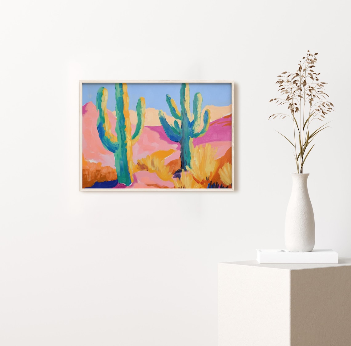 Colorful Saguaro Cactus Pink Desert Mountains Vibrant Painting Poster - Image 3