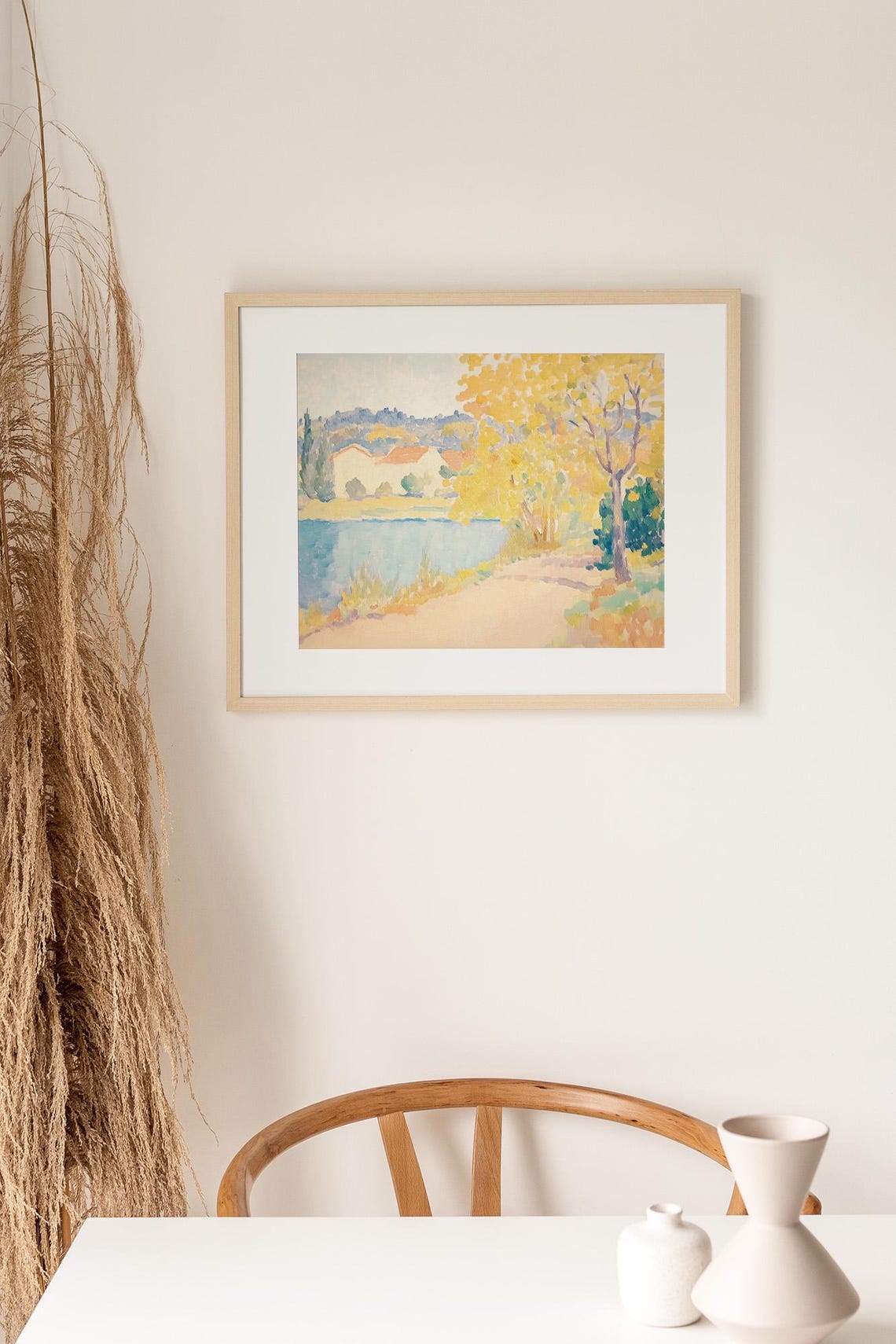 Autumn Riverbank Yellow Foliage Impressionist Landscape Wall Art - Image 3
