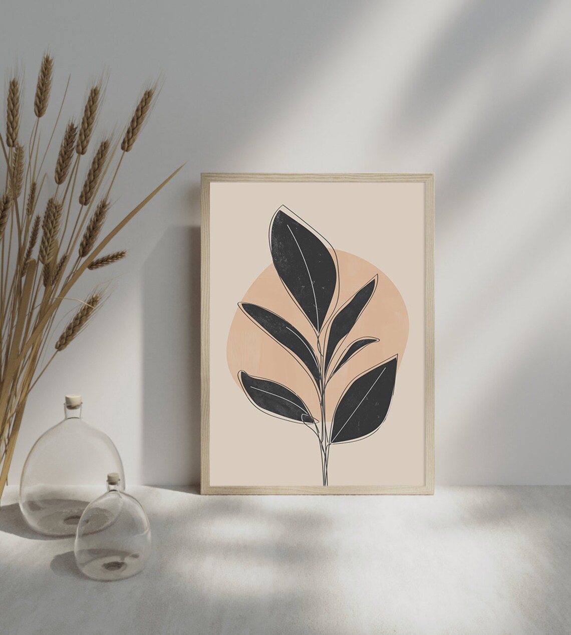 Modern Leaf Print Beige Botanical Art Print - Image 3