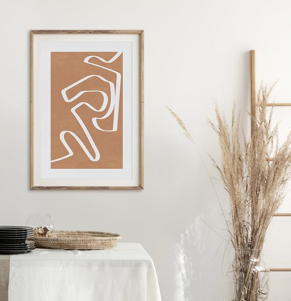 Abstract Brown Gray Line Art Abstract Print Minimalist Painting Terracotta Print Wall Art Neutral Wall Art