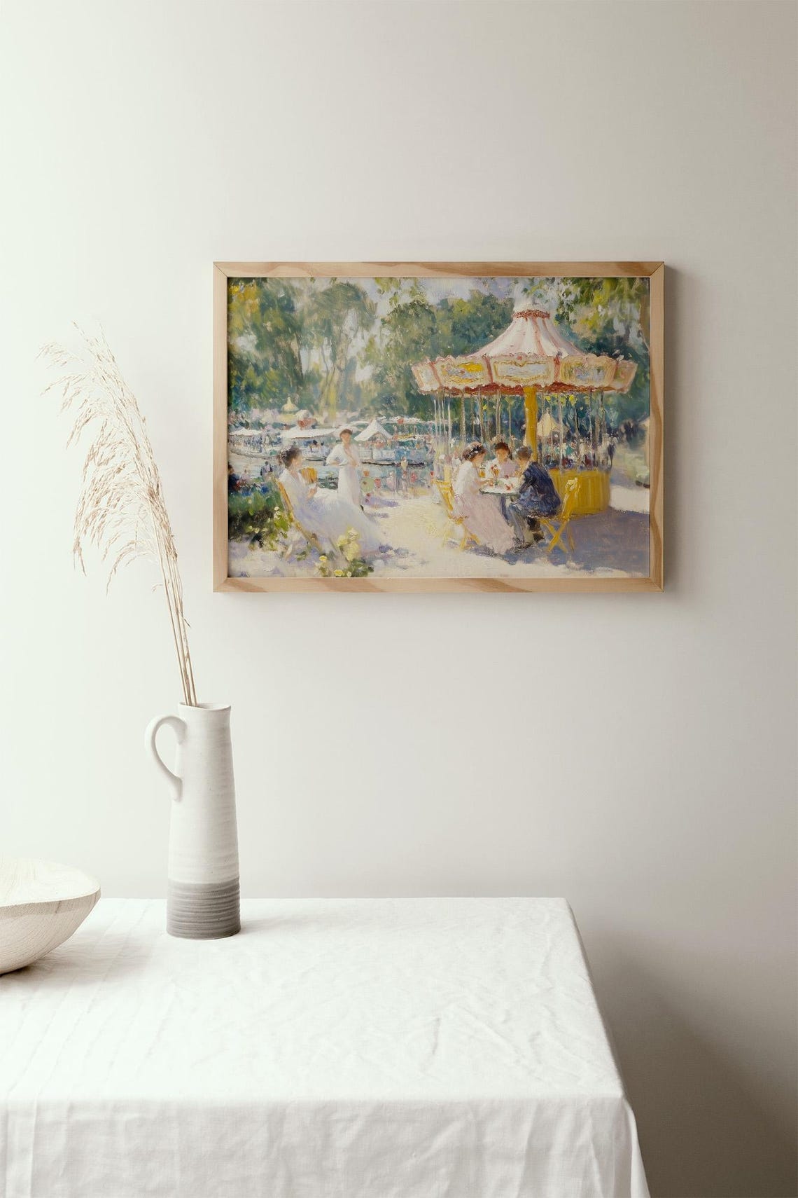 Summer Carousel Scene With Friends at a Tea Table Park Amusement Print - Image 2