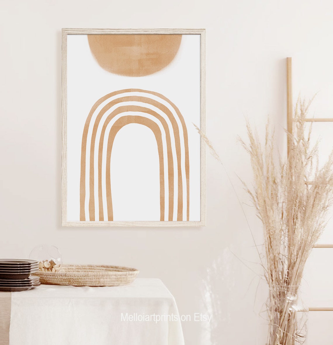 Tan Rainbow Arch Golden Rising Sun Boho Nursery Modern Wall Poster - Image 2