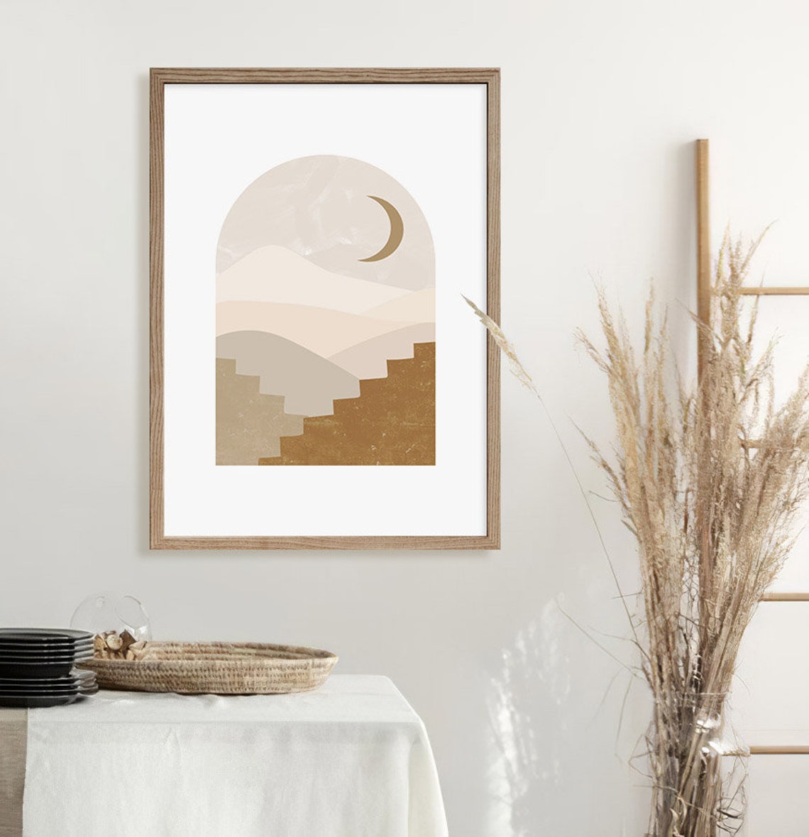 Beige Arch Moon Desert Landscape Abstract Minimalist Art Poster - Image 2