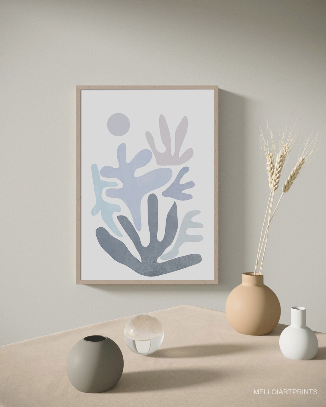 Blue Gray Coral Cutout Shapes Coastal Abstract Modern Wall Poster - Image 2