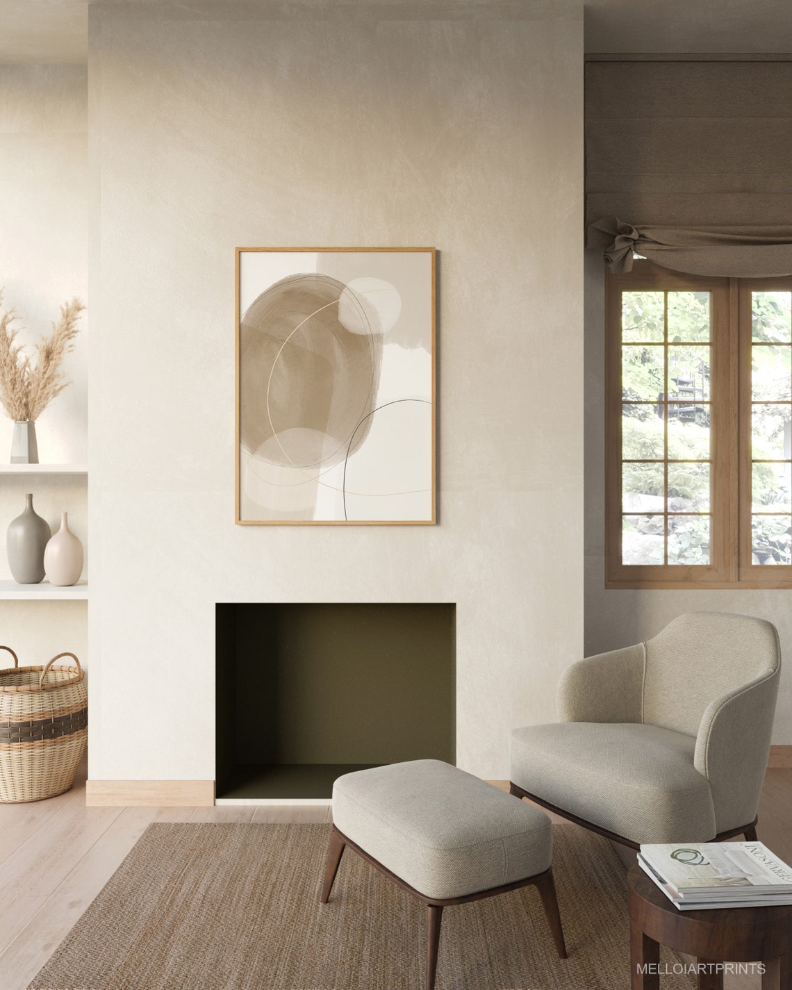 Beige Tan Abstract Swirl Thin Lines Soft Modern Elegant Poster - Image 3