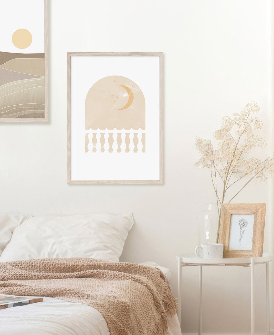 Crescent Moon and Stars Over Balustrade Arch Dreamy Night Art Poster - Image 3