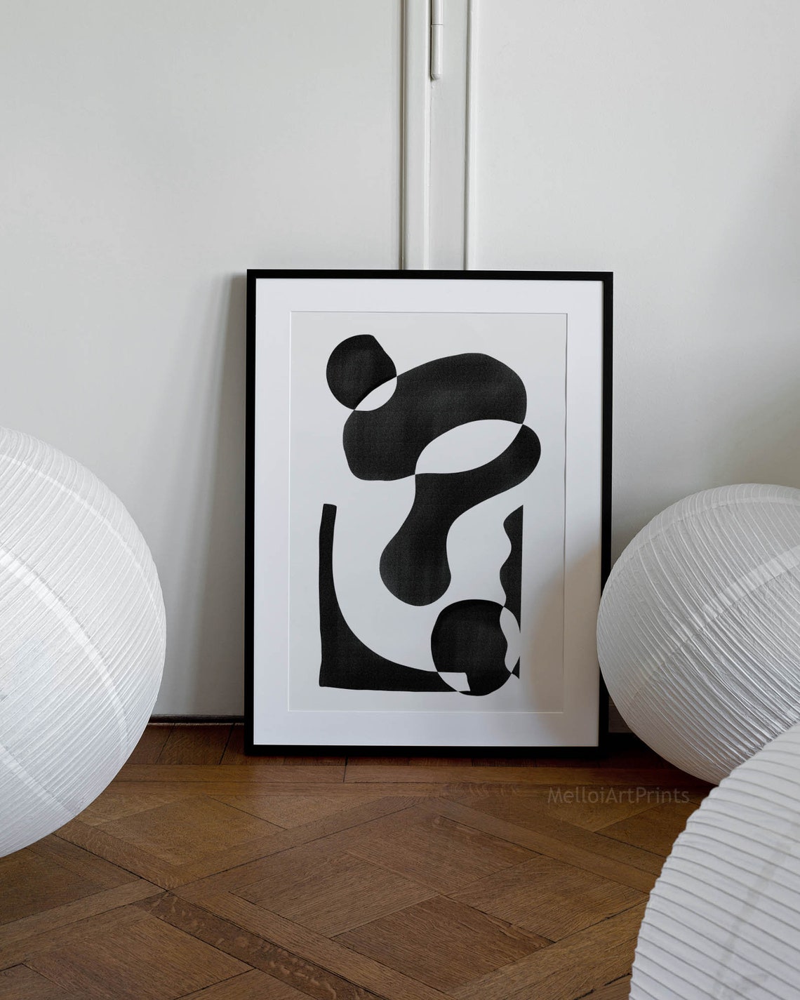 Black Organic Blob Shapes White Matisse Style Abstract Poster - Image 3