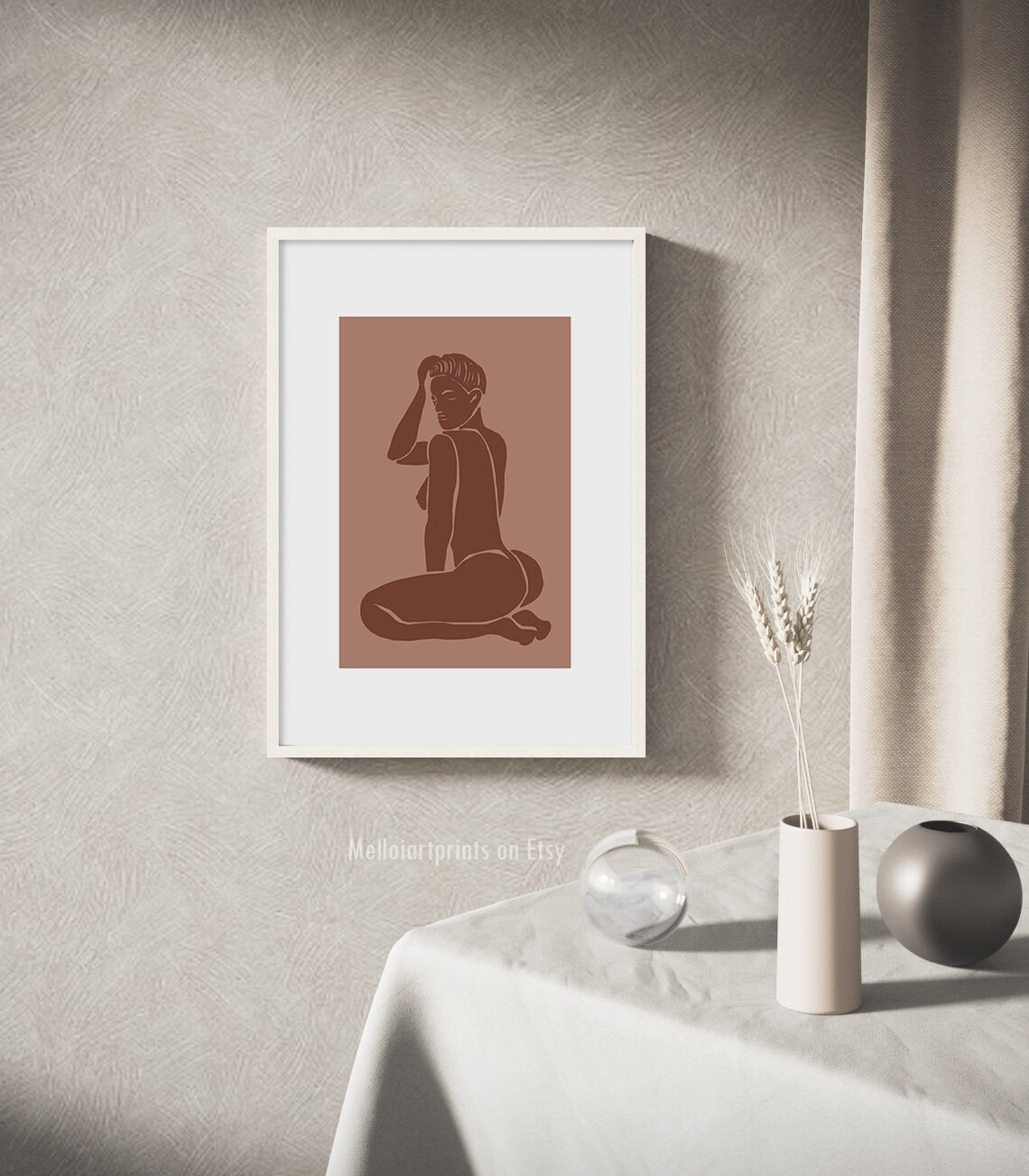 Terracotta Seated Woman Silhouette Dusty Rose Figure Wall Art - Image 2
