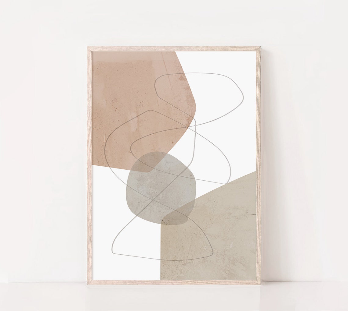 Neutral Gray Squiggle Line Overlap Shapes Minimalist Abstract Poster