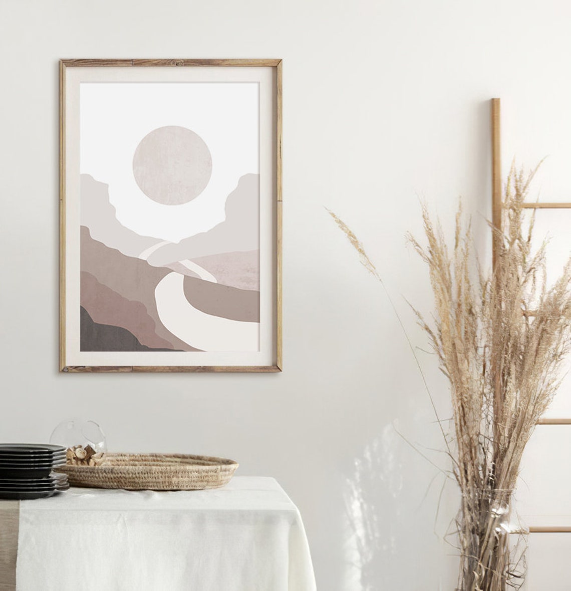 Minimalist Moon Landscape Art Beige Taupe Desert Abstract Poster - Image 2