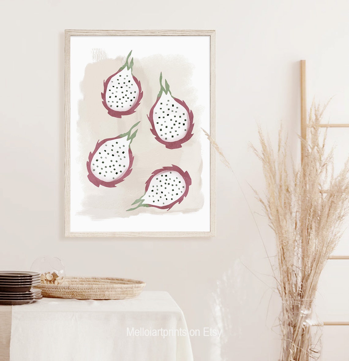 Abstract Dragon Fruit Illustration Art Magenta Fruit Wall Poster - Image 2