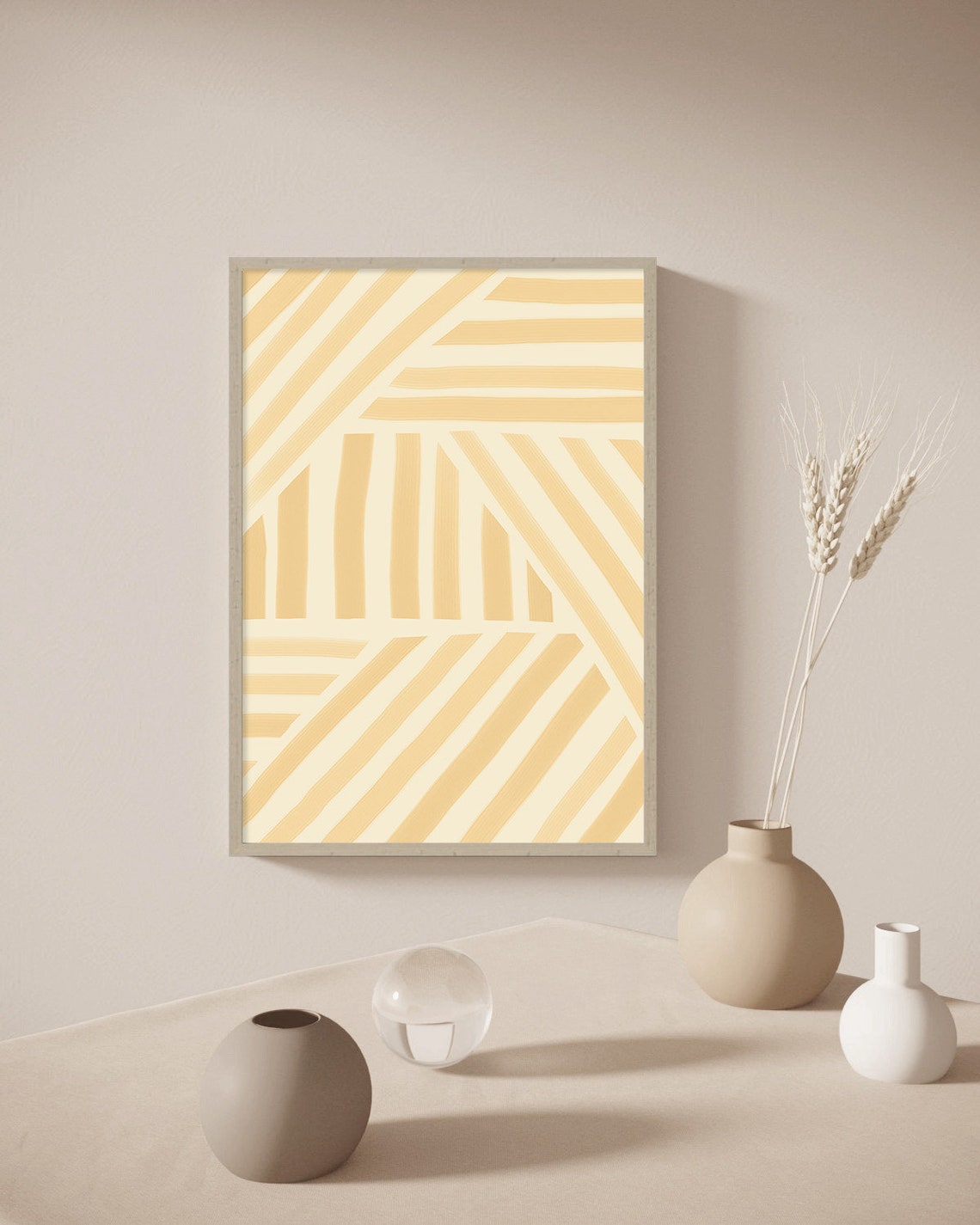Sunny Yellow Geometric Stripe Pattern Modern Cheerful Wall Art