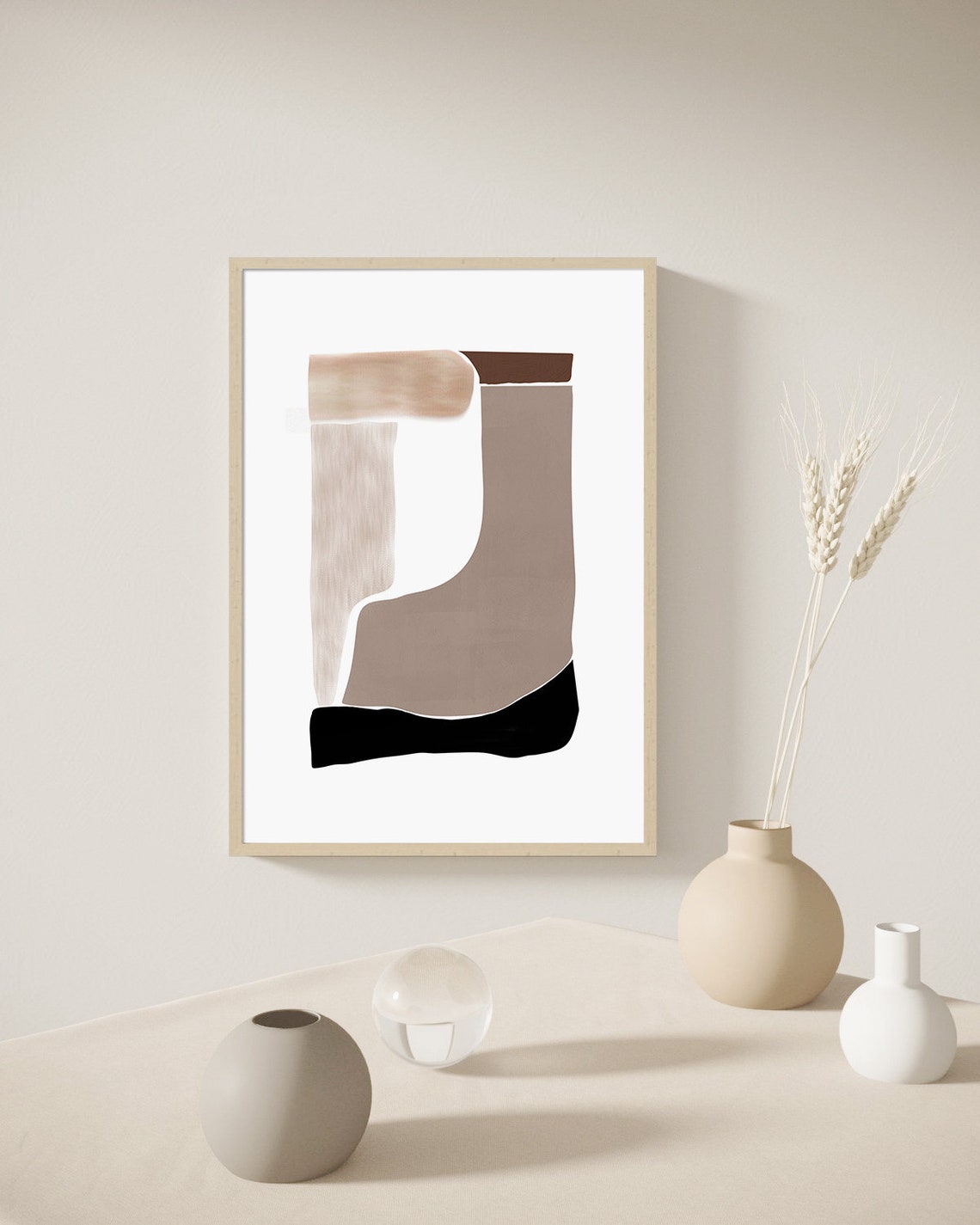 Brown Tan Black Geometric Mid Century Modern Abstract Wall Art - Image 2