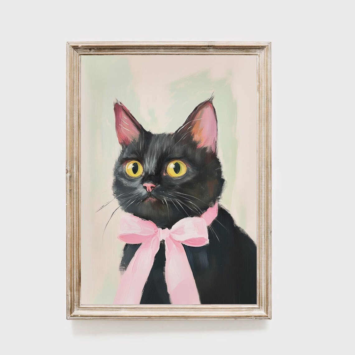 Black Cat Portrait Art Print, Girly Cat Decor