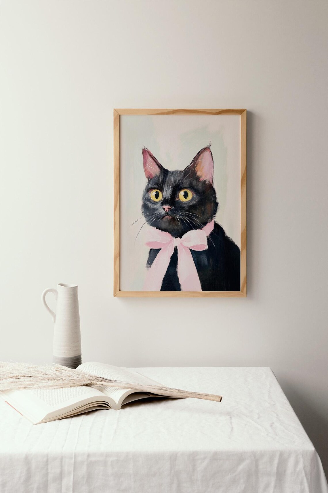 Black Cat Portrait Art Print, Girly Cat Decor - Image 2