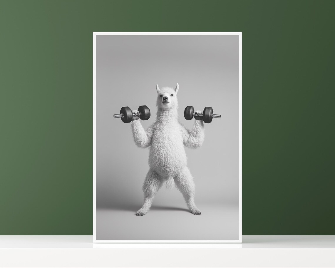 Funny Fitness Poster Alpaca With Dumbbells Humorous Animal Art Gift For Fitness Enthusiasts Wall Decor Gym - Image 2