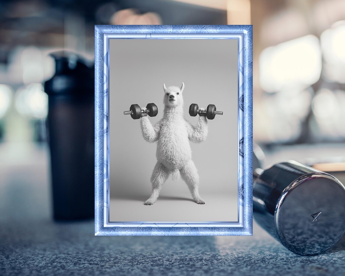 Funny Fitness Poster Alpaca With Dumbbells Humorous Animal Art Gift For Fitness Enthusiasts Wall Decor Gym