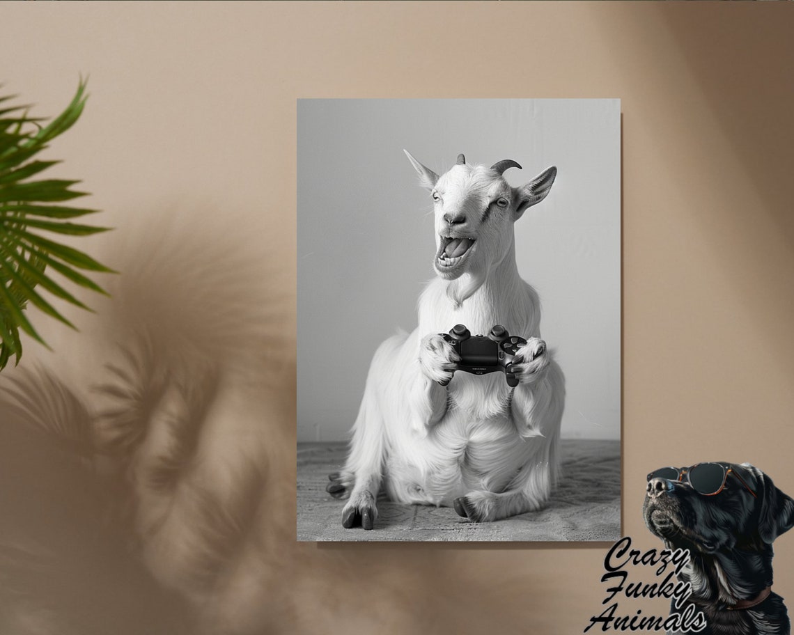 Grinning Goat Gamer Holding a Video Game Controller Funny Poster - Image 3